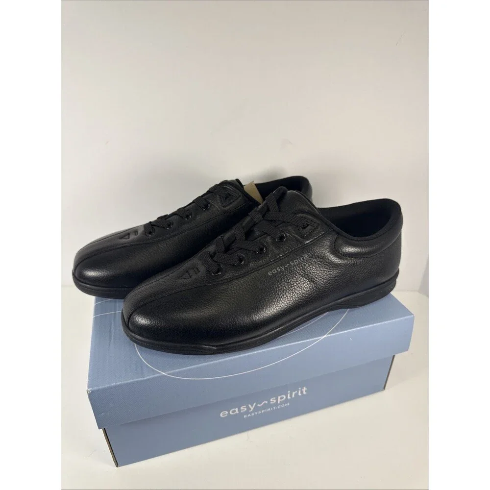 Easy Spirit Women's AP Lightweight Walking Sneakers Black Leather Size 8